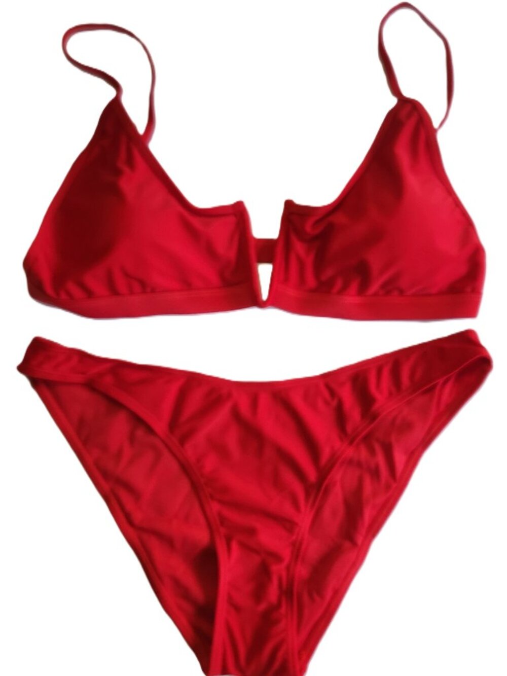 Women's V-Wired High Cut Low Waist Bikini - Red - Large